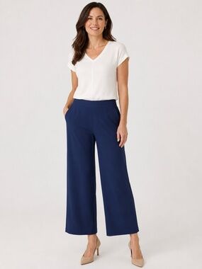 Susan Graver Style Women's Slinky Elastic Comfort Waistband Pants in Blue - PXL